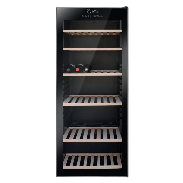 Cave de vinho Cave Vinum CV-100-N com prateleiras de madeira para organizar garrafas em posição horizontal.