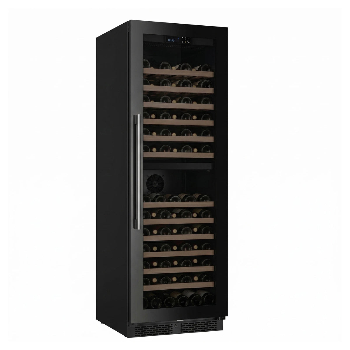 Cave de vinho ClimaVin Noir169 vista de três quartos com pega vertical em aço inoxidável