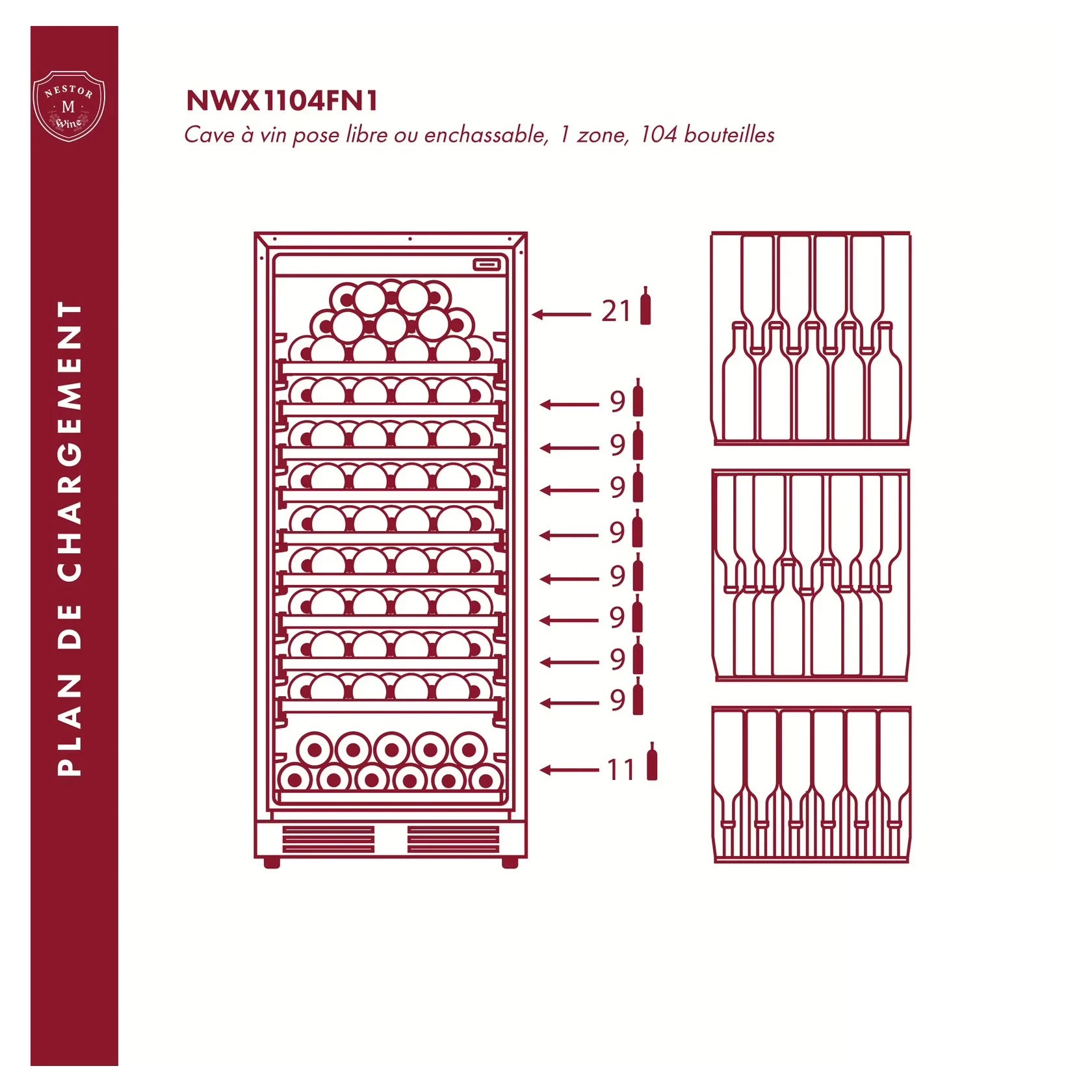 Cave de vinho 104 garrafas Nestor M Wine NWX1104FN1