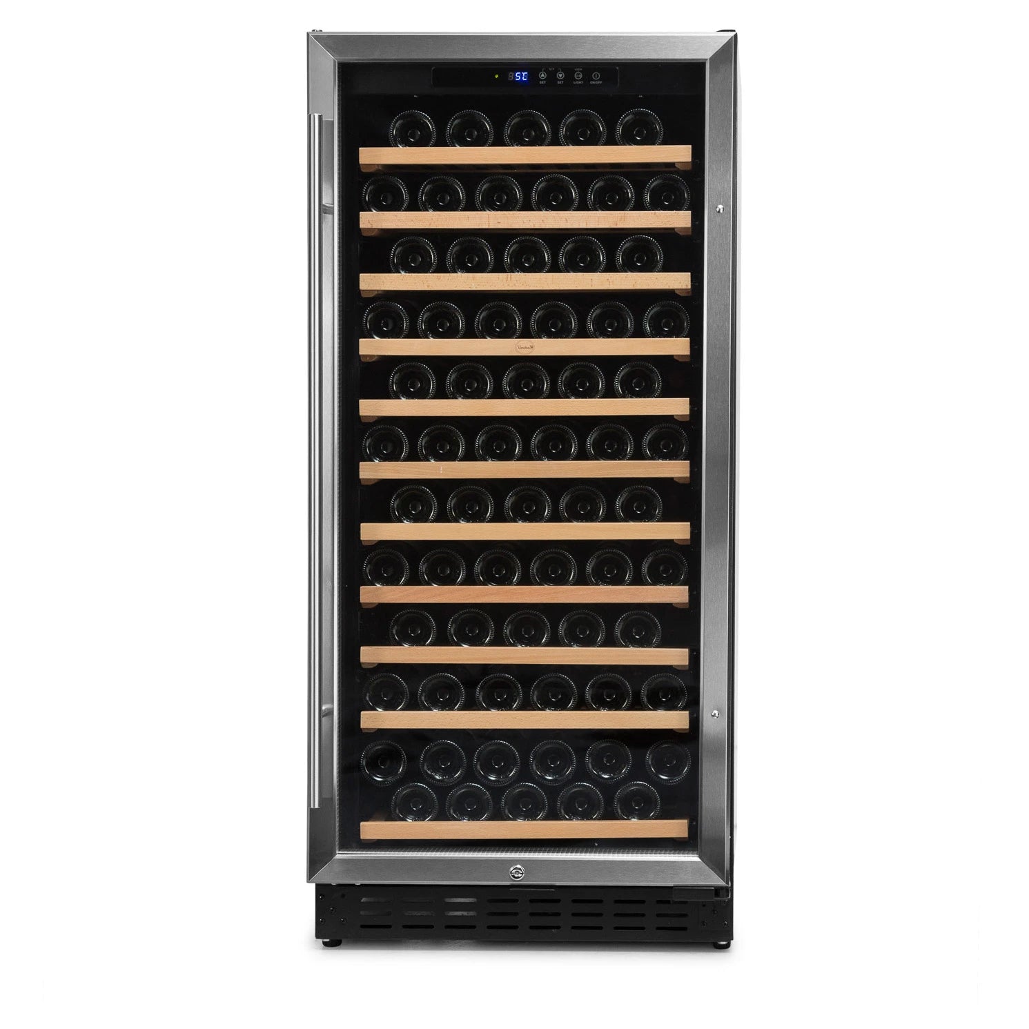 Cave de vinho 110 garrafas Vinobox V110 GC 1T Inox com porta inox e vidro duplo.