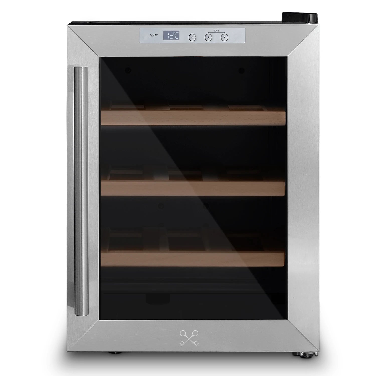Cave de vinho 12 garrafas Les Petits Champs CAVS12 compacta com porta inox e vidro anti-UV.