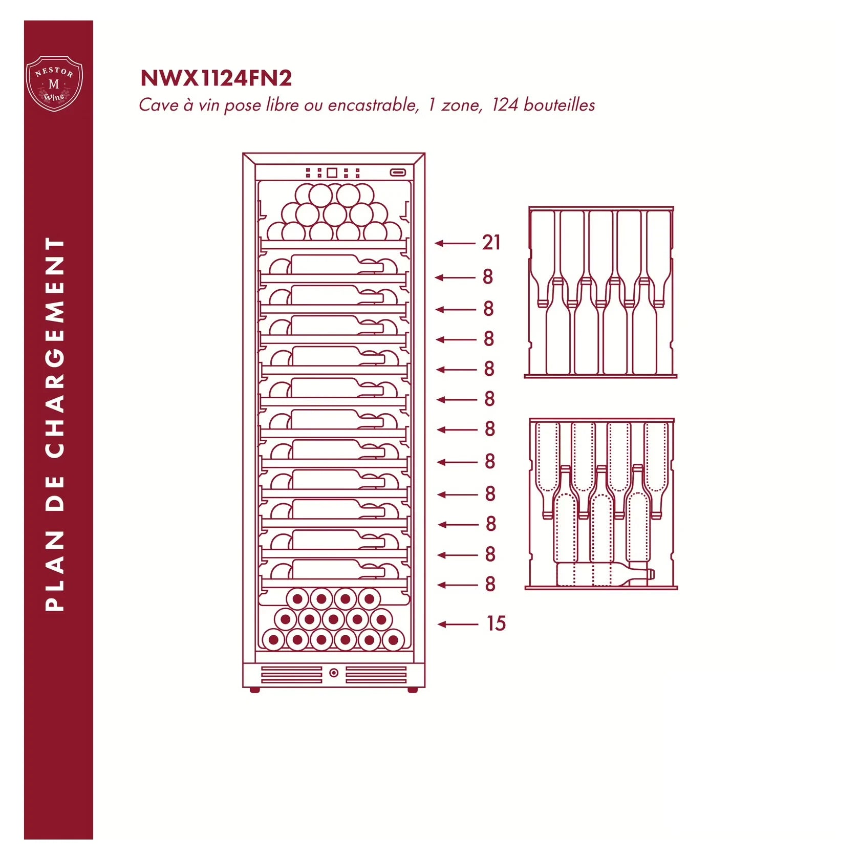 Cave de vinho 124 garrafas Nestor M Wine NWX1124FN2