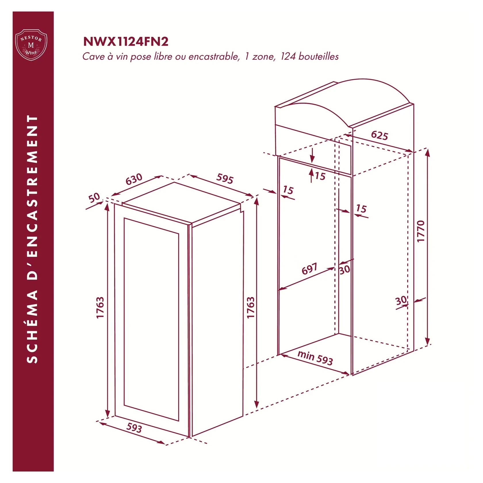 Cave de vinho 124 garrafas Nestor M Wine NWX1124FN2