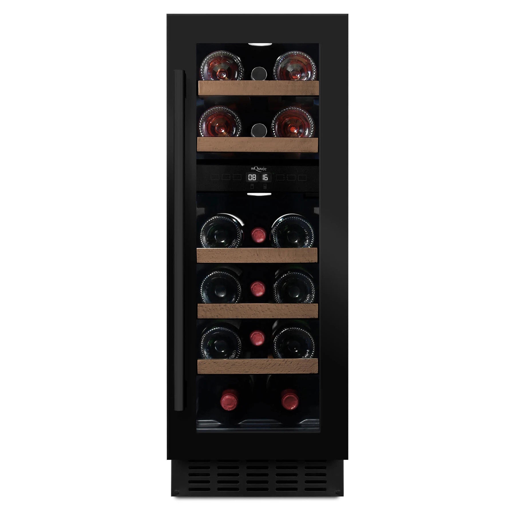 Cave de vinho 16 garrafas mQuvée WineCave 700 30D Anthracite Black encastrável sob bancada.