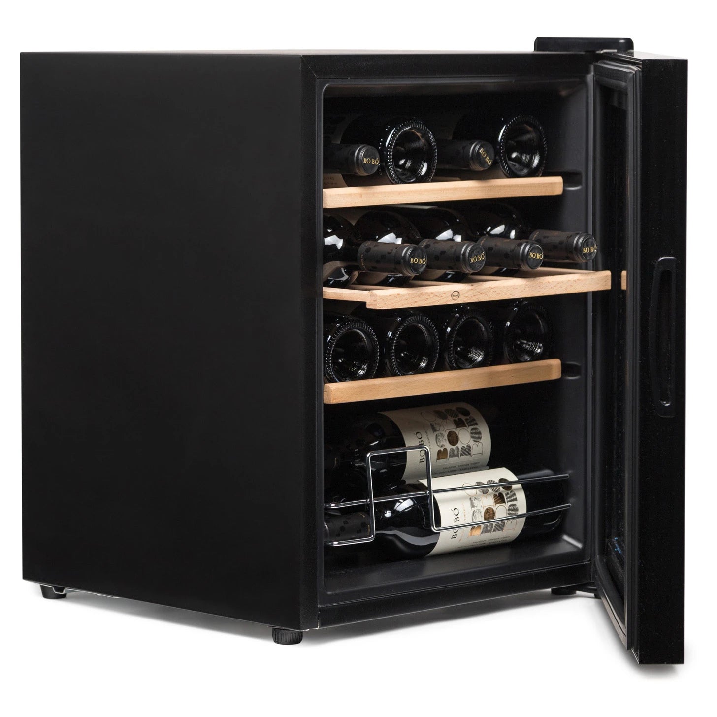 Cave de vinho Vinobox V16 Pro com display digital e luz interior para 16 garrafas.