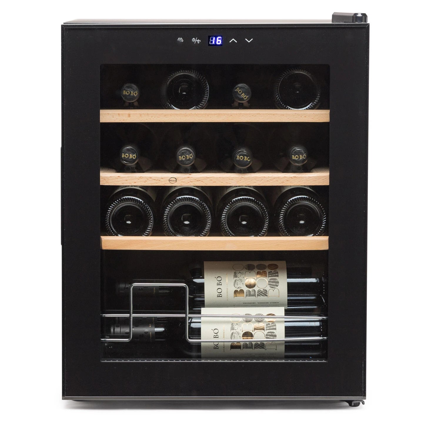 Cave de vinho 16 garrafas Vinobox V16 Pro compacta com porta de vidro duplo anti-UVA.