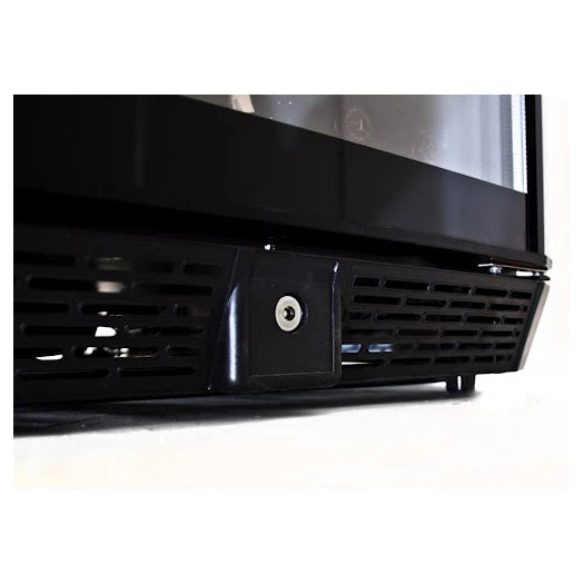 Detalhe da fechadura da cave de vinho Vinobox V168 GC 2T Black.