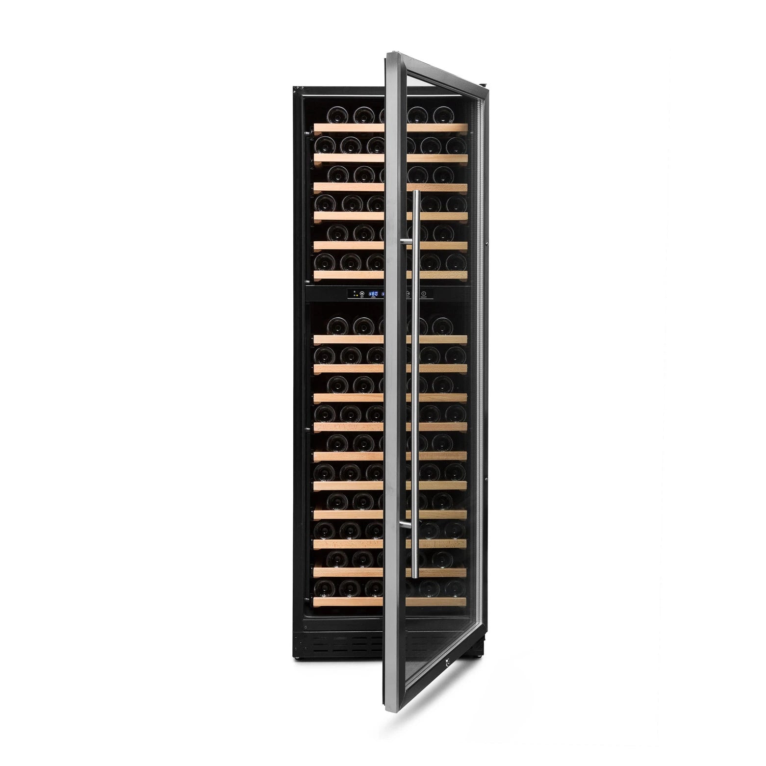 Cave de vinho Vinobox V168 GC 2T Inox com duas zonas de temperatura independentes.