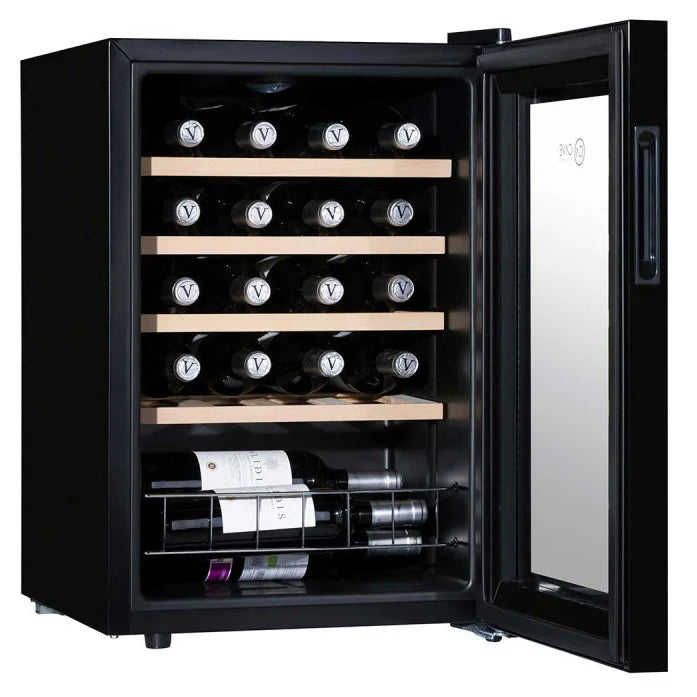 Cave de vinho Cave Vinum CV-18-CWS com compressor silencioso, luz LED interior e display digital.