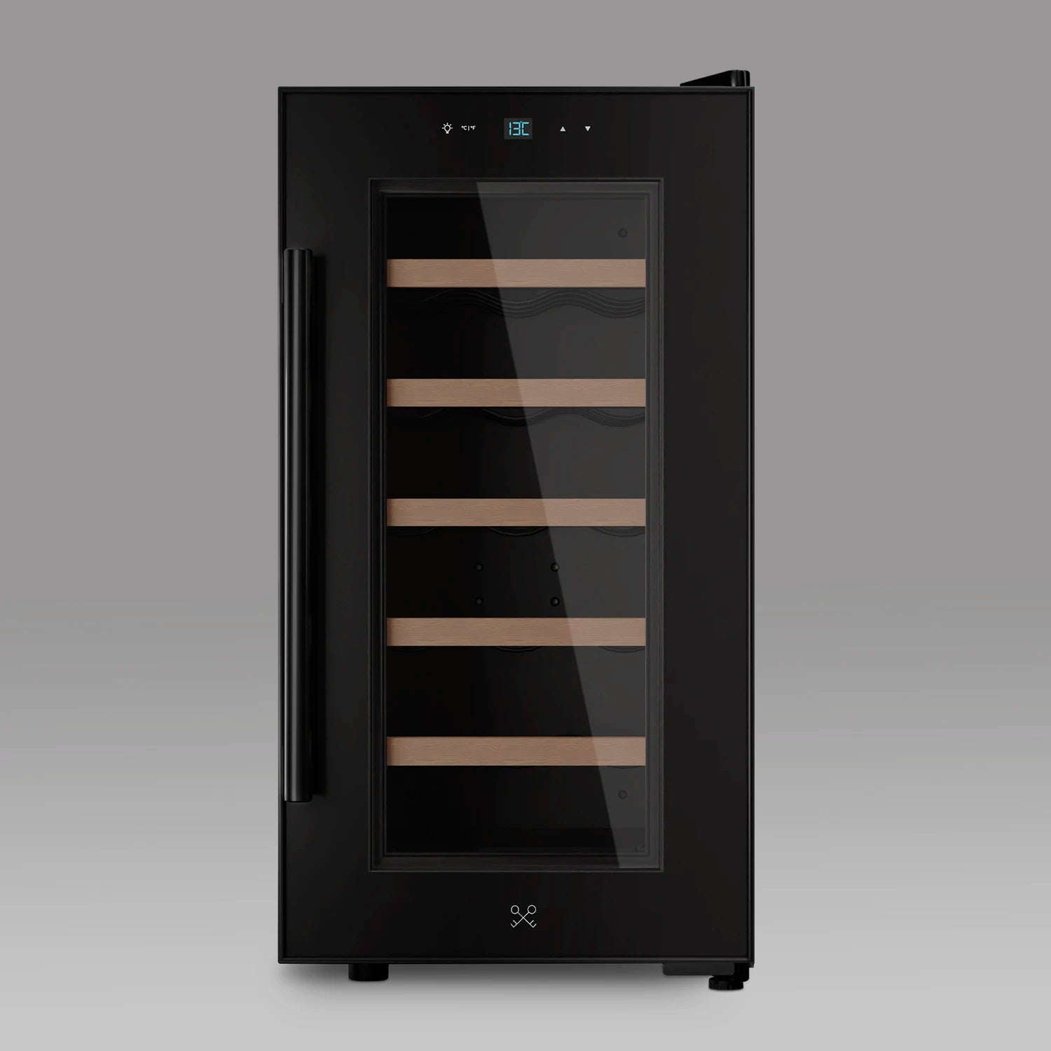 Cave de vinho Les Petits Champs CAVCB18 Black compacta com porta de vidro e acabamento preto.