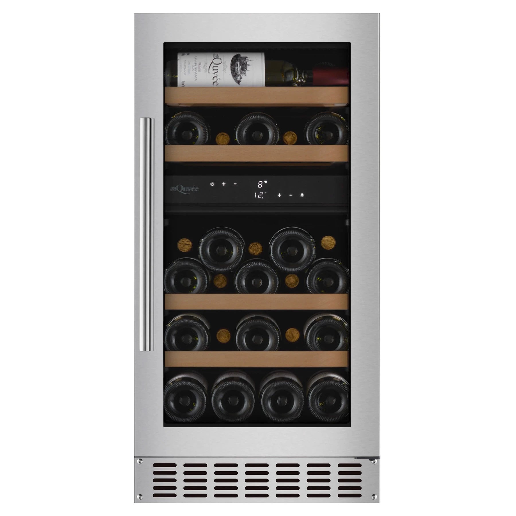 Cave de vinho 28 garrafas mQuvée WineCave 700 40D Stainless encastrável sob bancada.