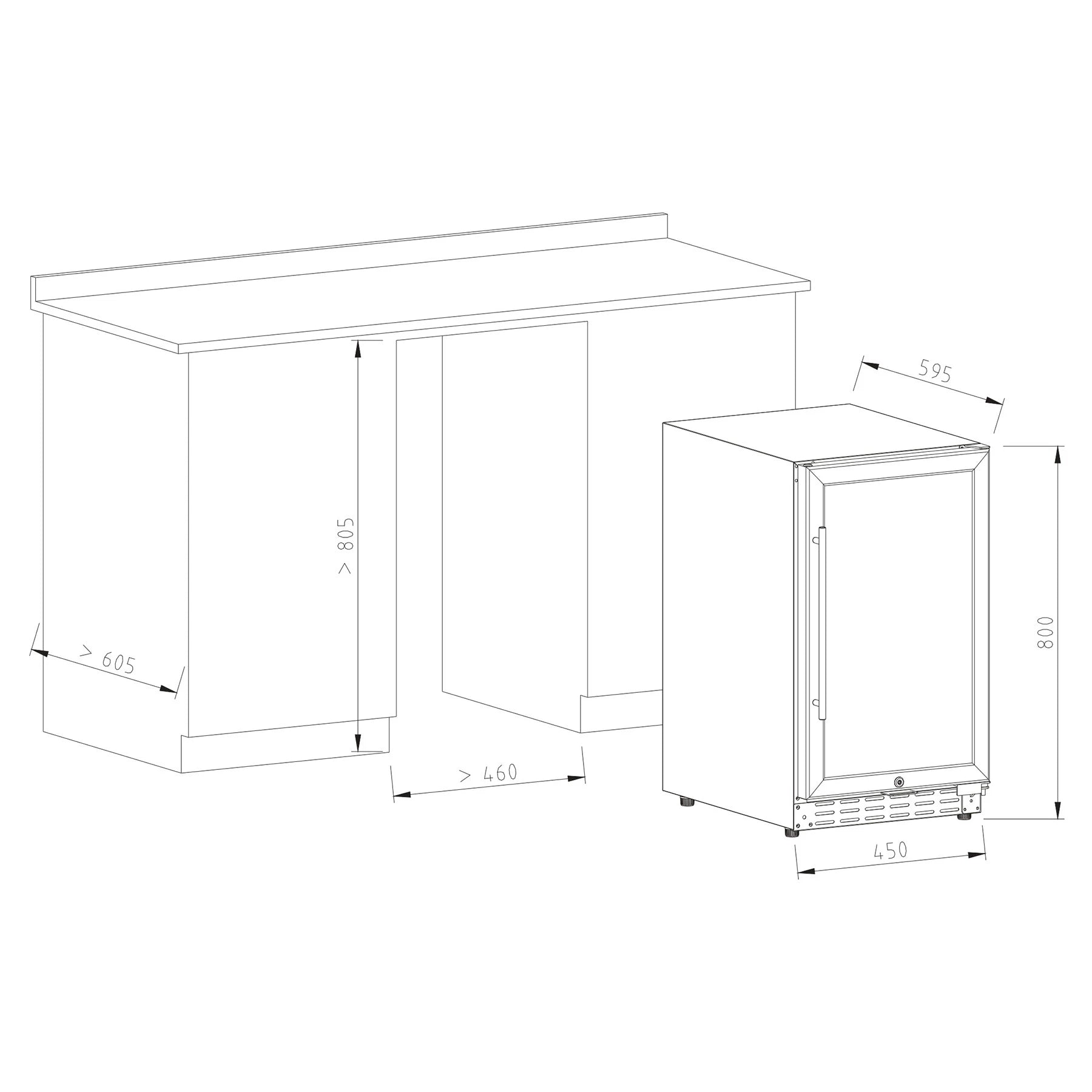 Cave de vinho Vinobox V40 GC 2T Inox compacta para instalação encastrável sob bancada.