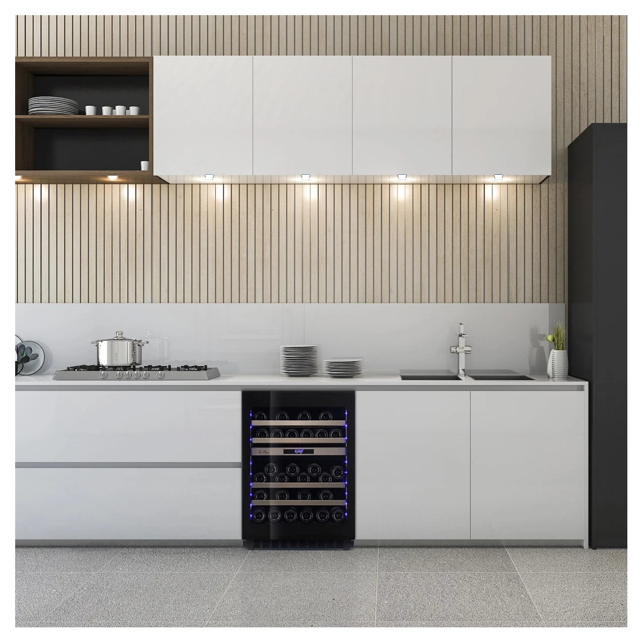 Cave de vinho Le Chai LBN458PO Black com dupla zona e porta de vidro triplo anti-UV.