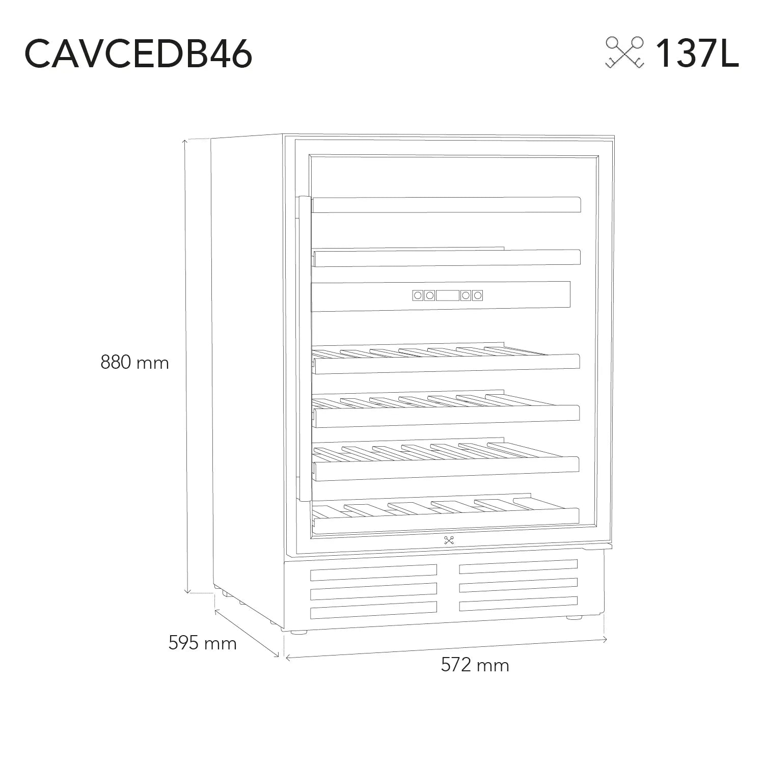 Medidas da cave de vinho Les Petits Champs CAVCEDB46 para instalação sob bancada.