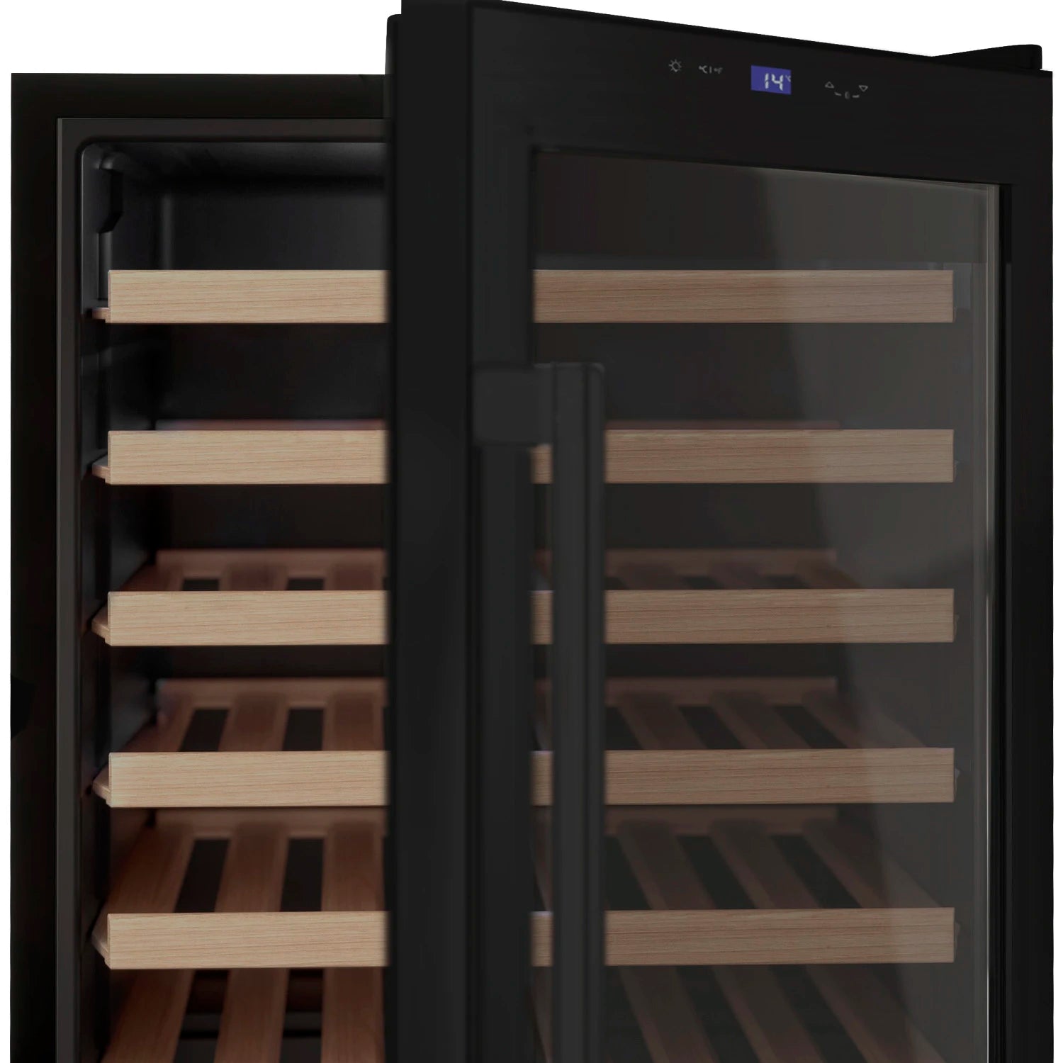 Detalhe da cave de vinho Les Petits Champs CAVCB48 Black com compressor silencioso.
