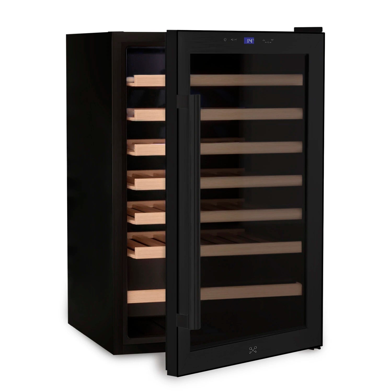 Interior da cave de vinho CAVCB48 Black com prateleiras para 48 garrafas.