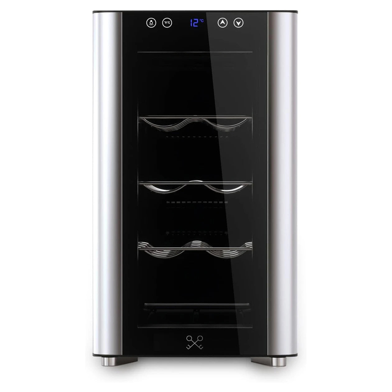 Cave de vinho 8 garrafas Les Petits Champs CAVS8 compacta com porta de vidro e acabamento em aço inoxidável.