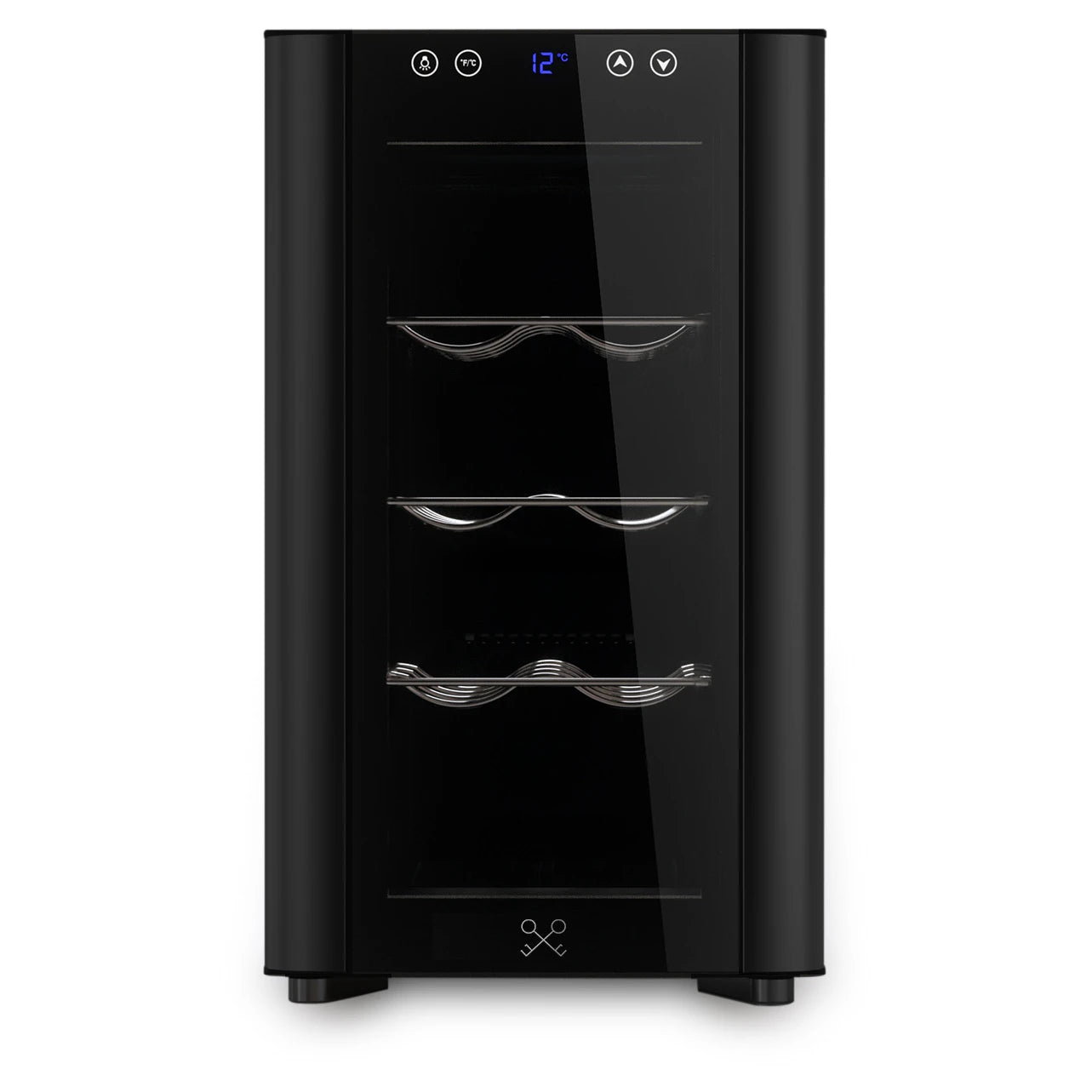 Cave de vinho 8 garrafas Les Petits Champs CAVSB8 preta compacta com porta de vidro anti-UV.