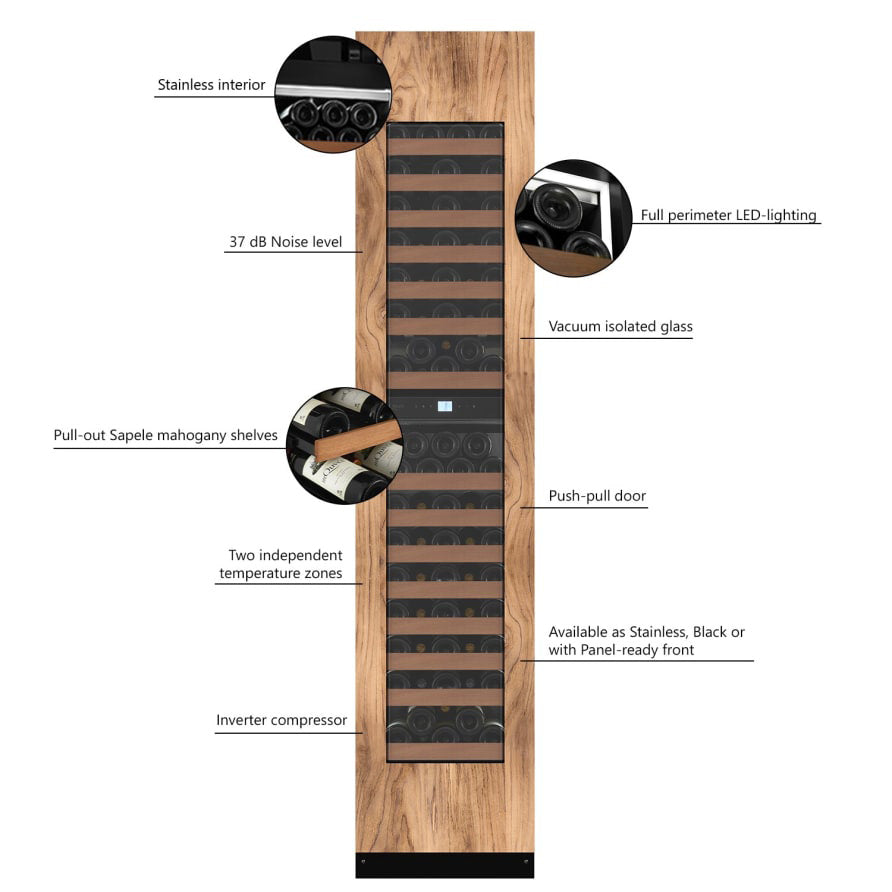 Cave de vinho mQuvée EDGE 45D Panel Ready com capacidade para 87 garrafas.