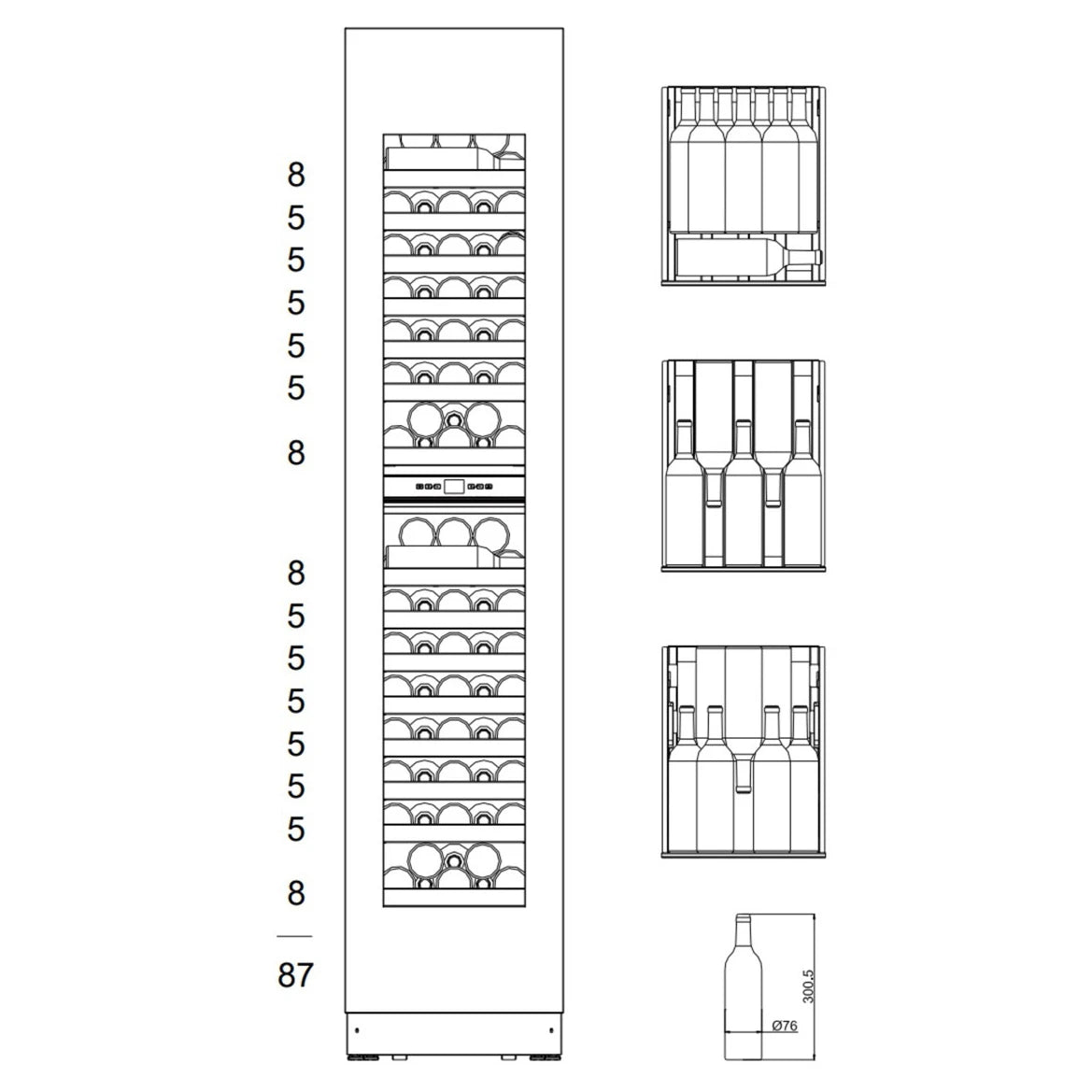 Cave de vinho mQuvée EDGE 45D Panel Ready com 15 prateleiras de madeira.