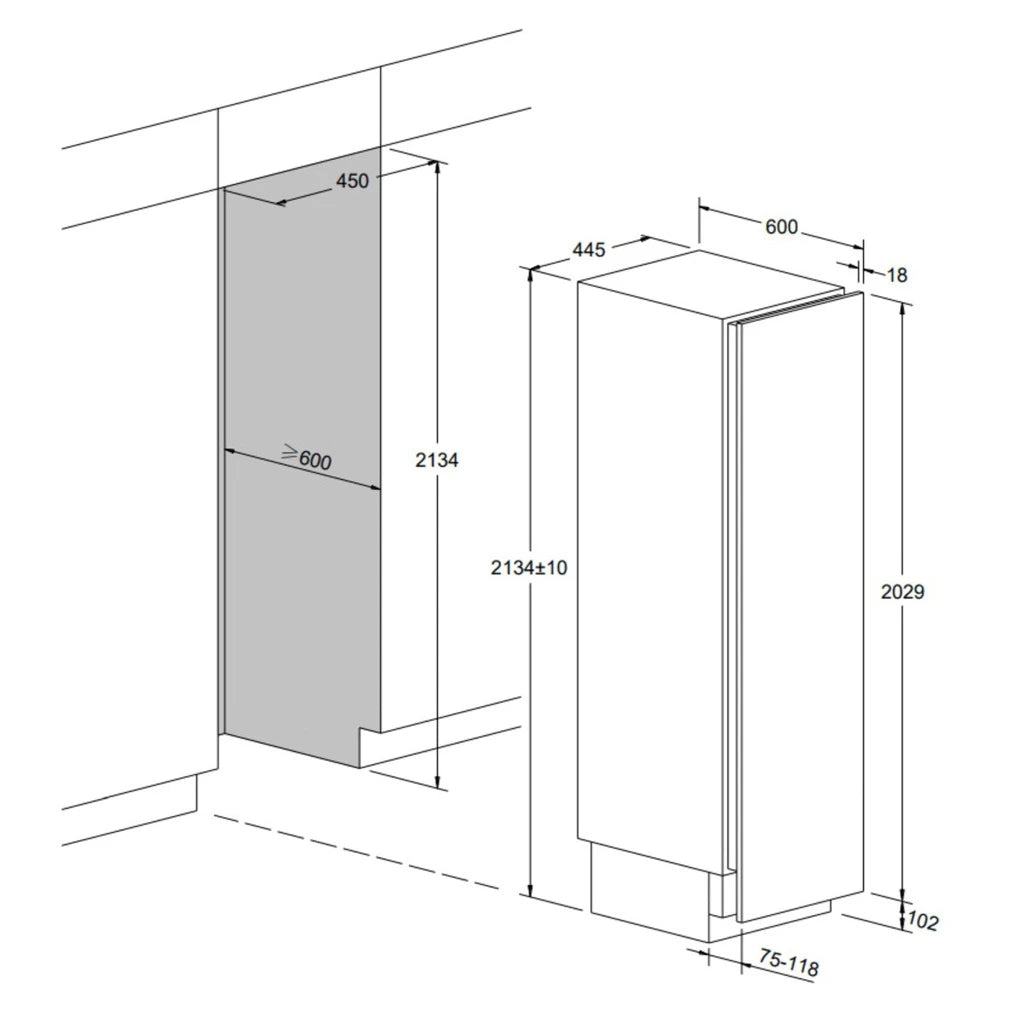 Cave de vinho mQuvée EDGE 45D Panel Ready para instalação embutida ou independente.
