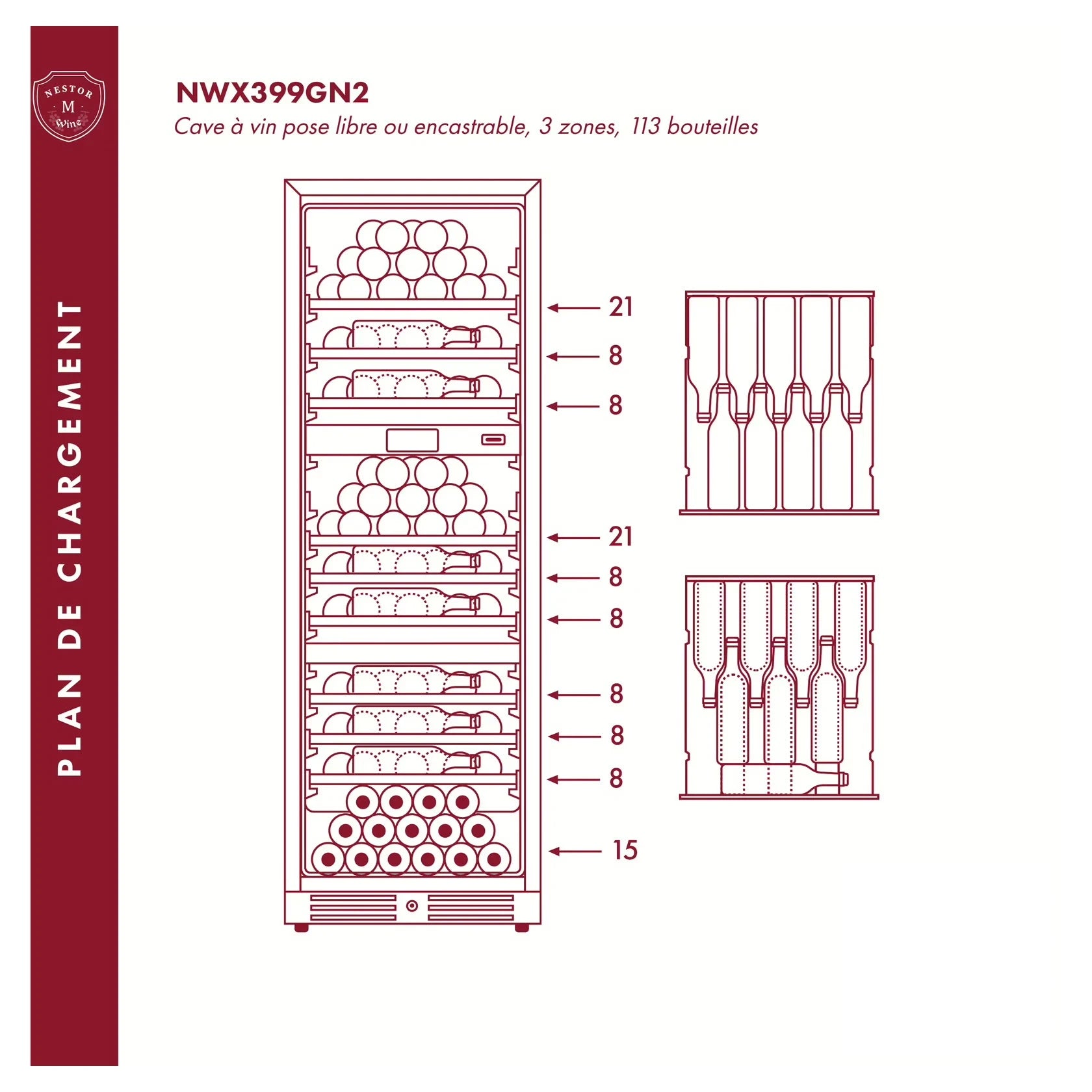 Cave de vinho 99 garrafas Nestor M Wine NWX399GN2