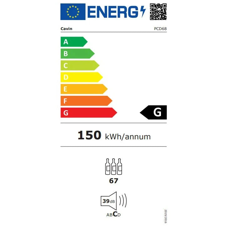 Etiqueta energética G de Cave de vinho para 67 garrafas Cavin Polar Collection 68