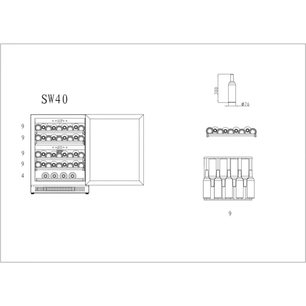 Interior de Cave de vinho para 40 garrafas Cavin Scandinavian Collection 40 Fullglass Black com prateleiras