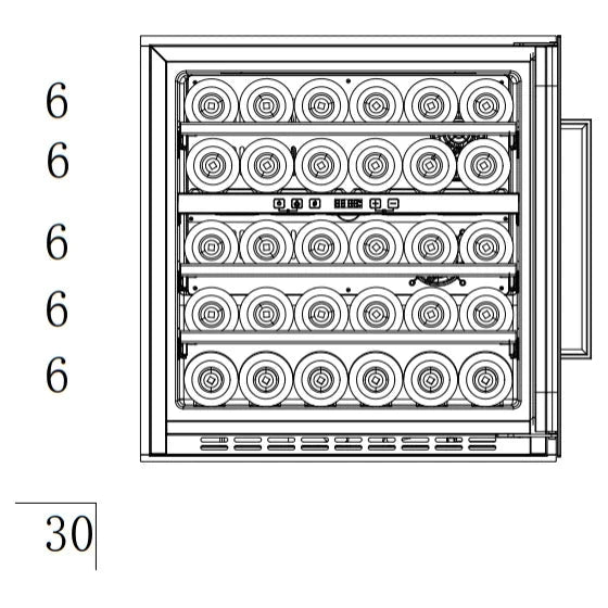 Diagrama de capacidade de Cave de vinho para 30 garrafas Cavin Scandinavian Collection 60 Fullglass Black