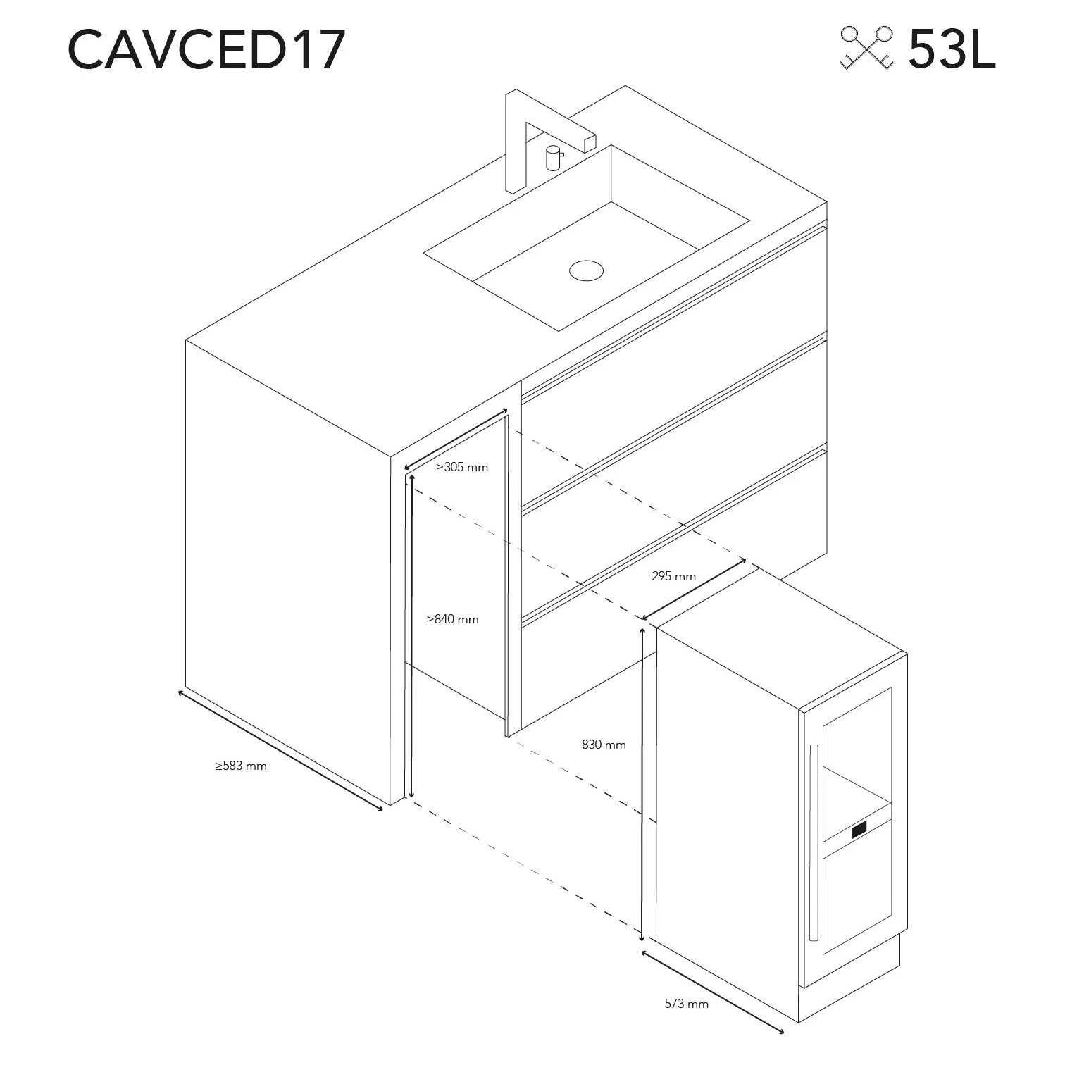 Cave de vinho CAVCED17 com controlo digital e sistema No-Frost por compressor.
