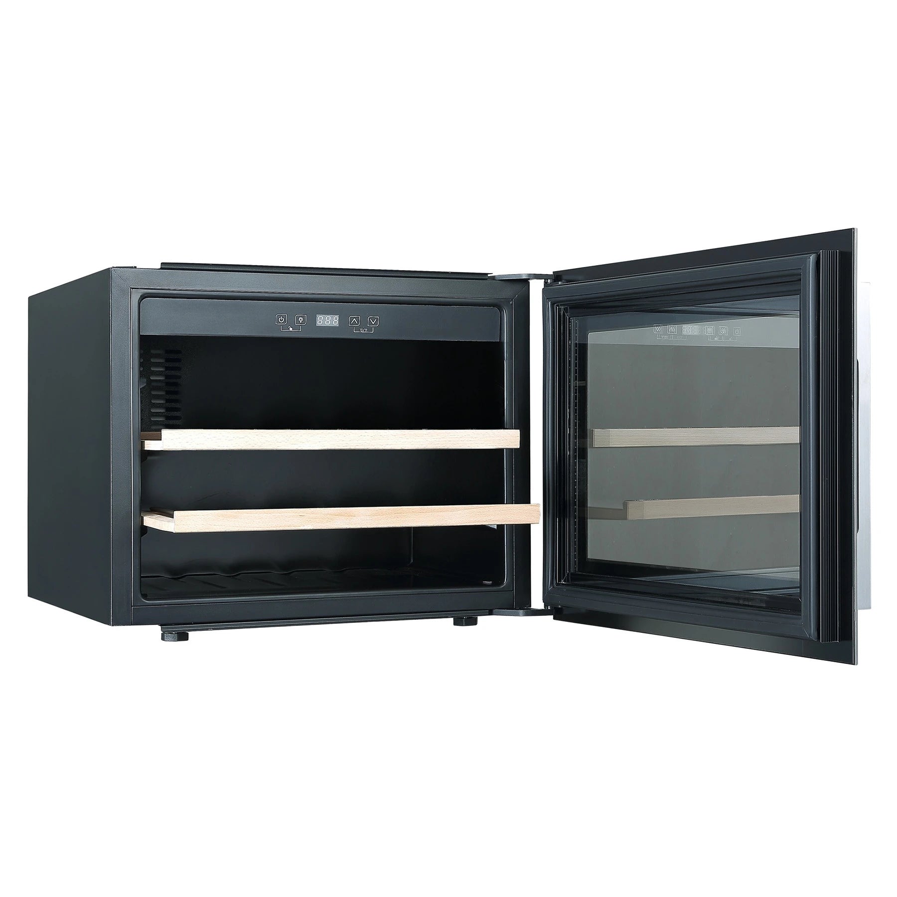 Detalhe da cave de vinho Caviss SLEN123TBE4 com visor digital de temperatura.