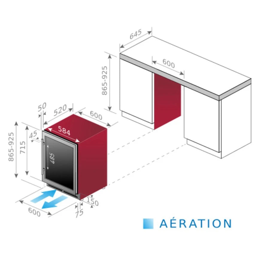 Detalhe da cave de vinho Le Chai PRO42E Black com controlo eletrônico e luz LED azul.