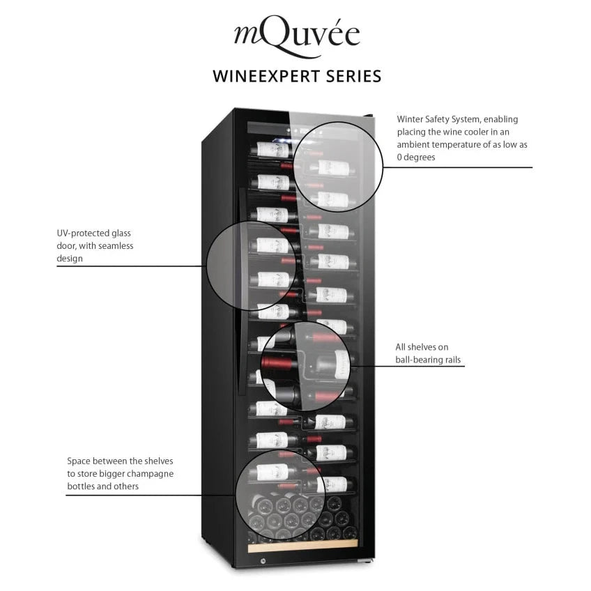 Cave de vinho para 180 garrafas mQuvée WineExpert 180 de dupla zona Fullglass Black, vista 3
