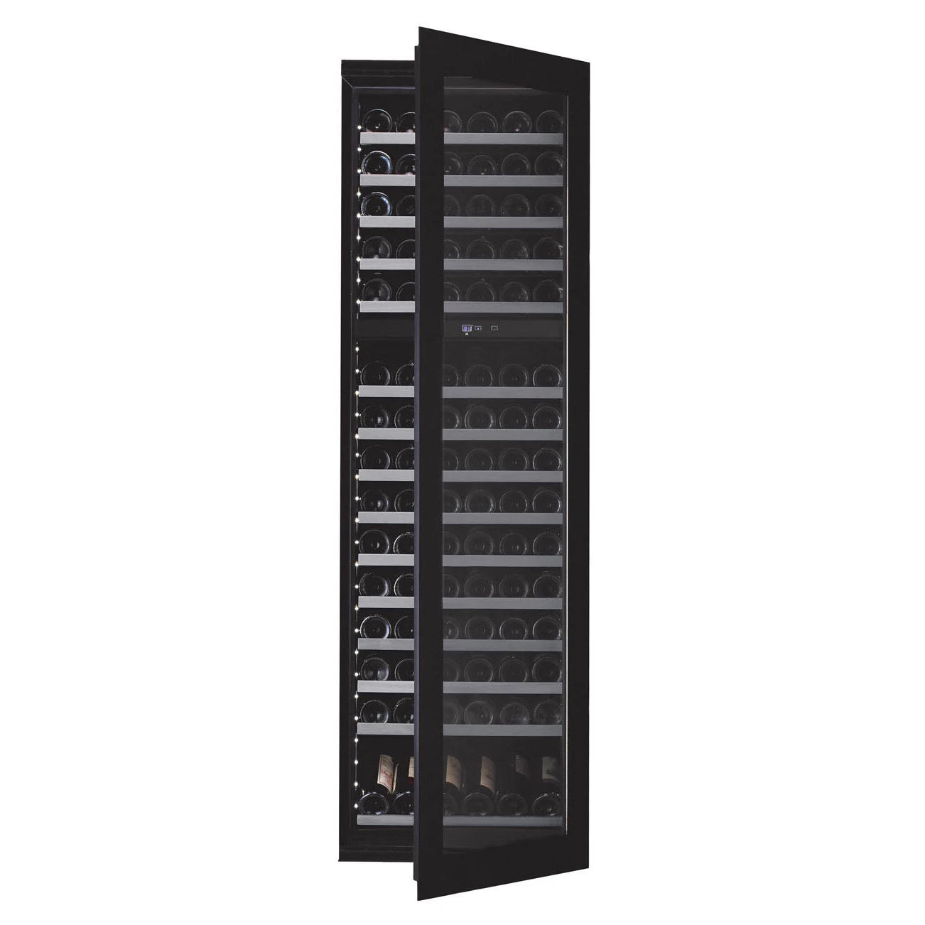 Cave de vinho encastrável 112 garrafas mQuvée WineKeeper 112D Fullglass Black Push Pull.