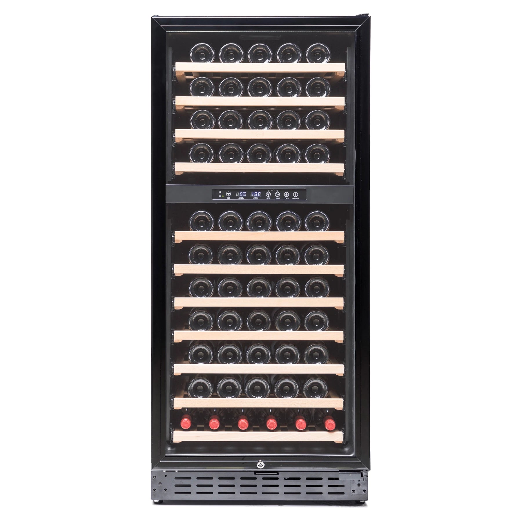 Cave de vinho 111 garrafas Vinobox V110 GC 2T Black com dupla zona e acabamento preto.