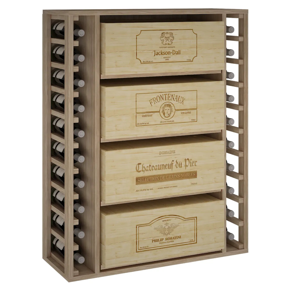 Garrafeira para 20 garrafas e 4 caixas de 12 garrafas Expovinalia Arganza Godello 2542 – Carvalho natural – ER2542
