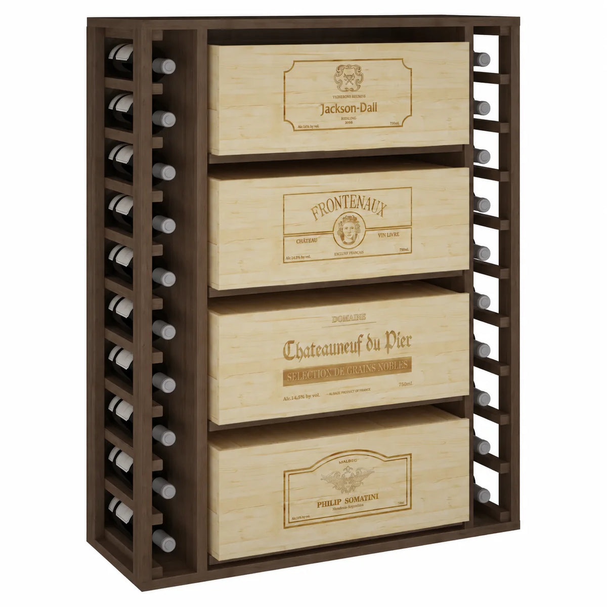 Garrafeira para 20 garrafas e 4 caixas de 12 garrafas Expovinalia Arganza Godello 2542 – Pinho escuro – HX2542
