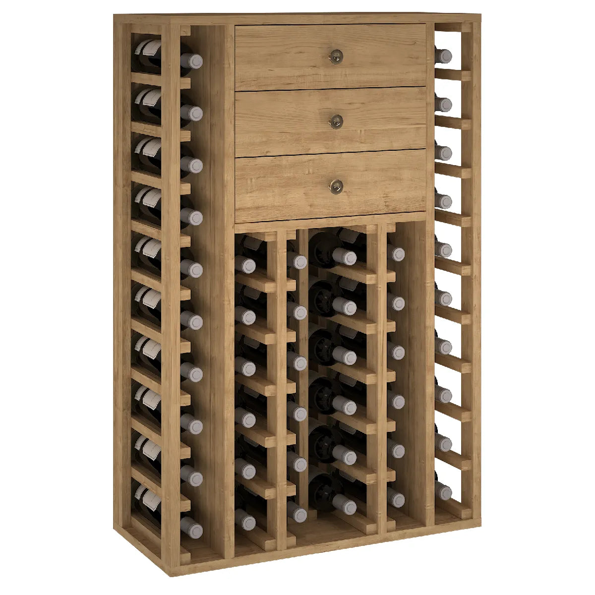 Garrafeira para 46 garrafas Expovinalia Nora Godello 2510 – Pinho com acabamento de carvalho claro – EX2510