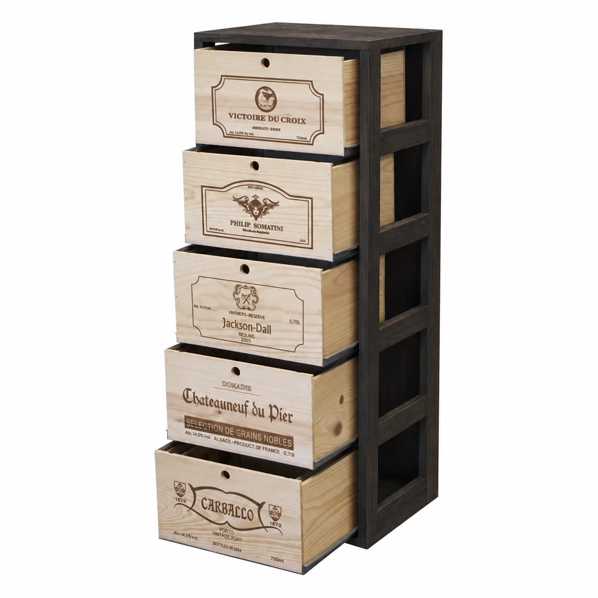 Garrafeira para 5 caixas de 6 garrafas Expovinalia Arganza Godello 2553 – Pinho preto – BX2553