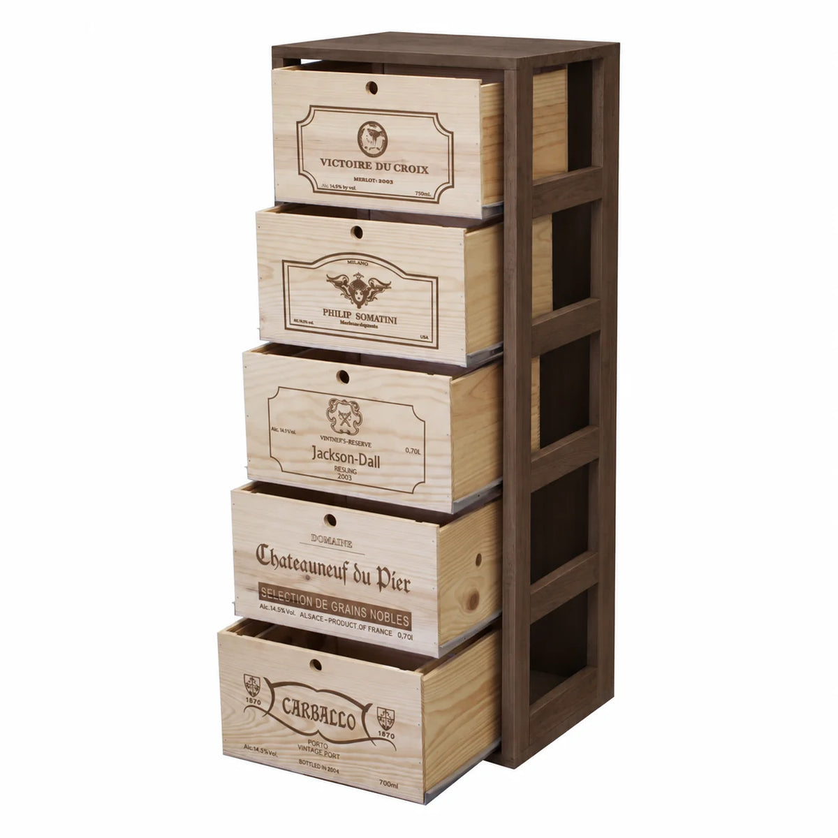 Garrafeira para 5 caixas de 6 garrafas Expovinalia Arganza Godello 2553 – Pinho escuro – HX2553
