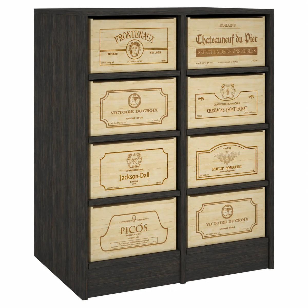 Garrafeira para 8 caixas de 12 garrafas Expovinalia Arganza Godello 2545 – Pinho preto – BX2545