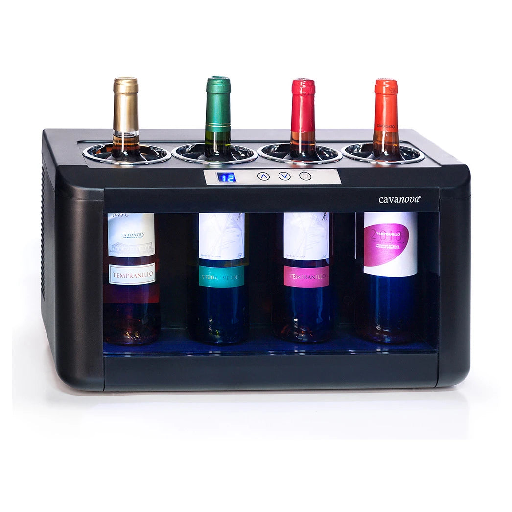 Refrigerador de vinho 4 garrafas Cavanova OW004 horizontal com display digital e design de bancada.