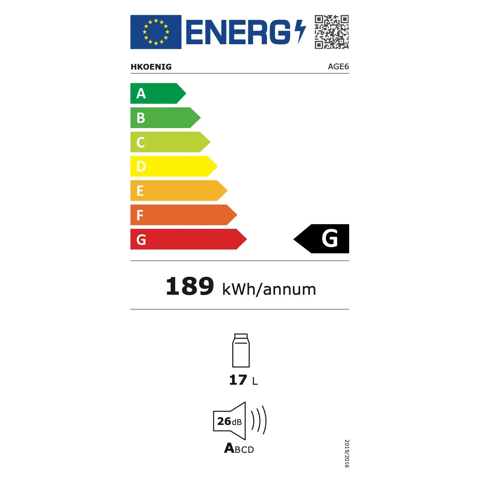 Etiqueta energética da cave de vinho H.Koenig AGE6 para 6 garrafas.