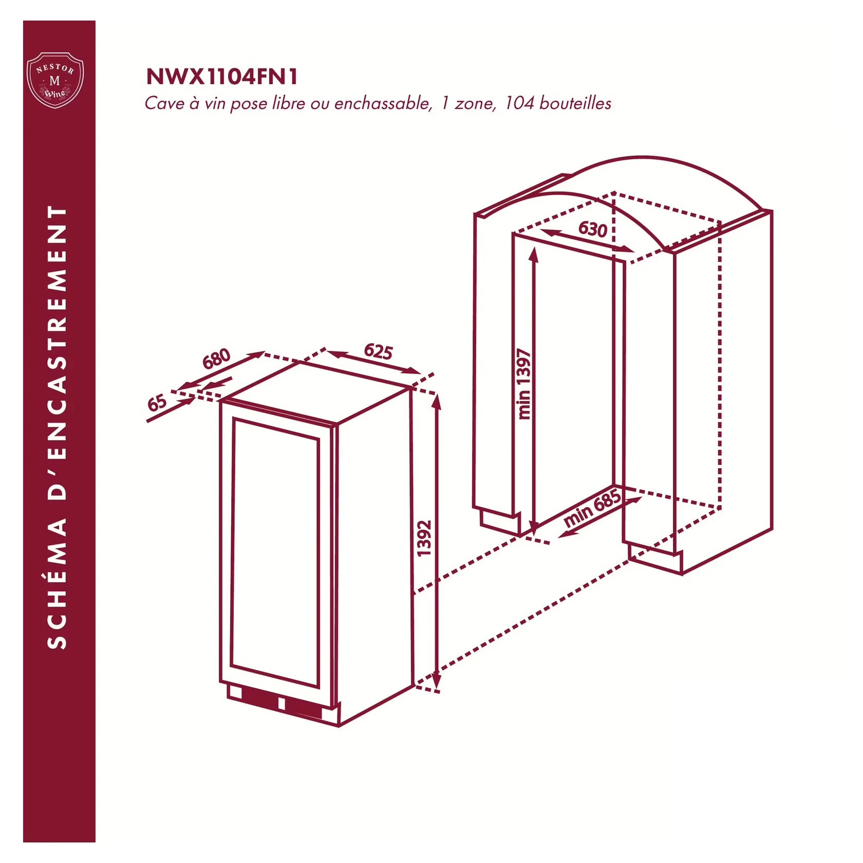 Cave de vinho 104 garrafas Nestor M Wine NWX1104FN1