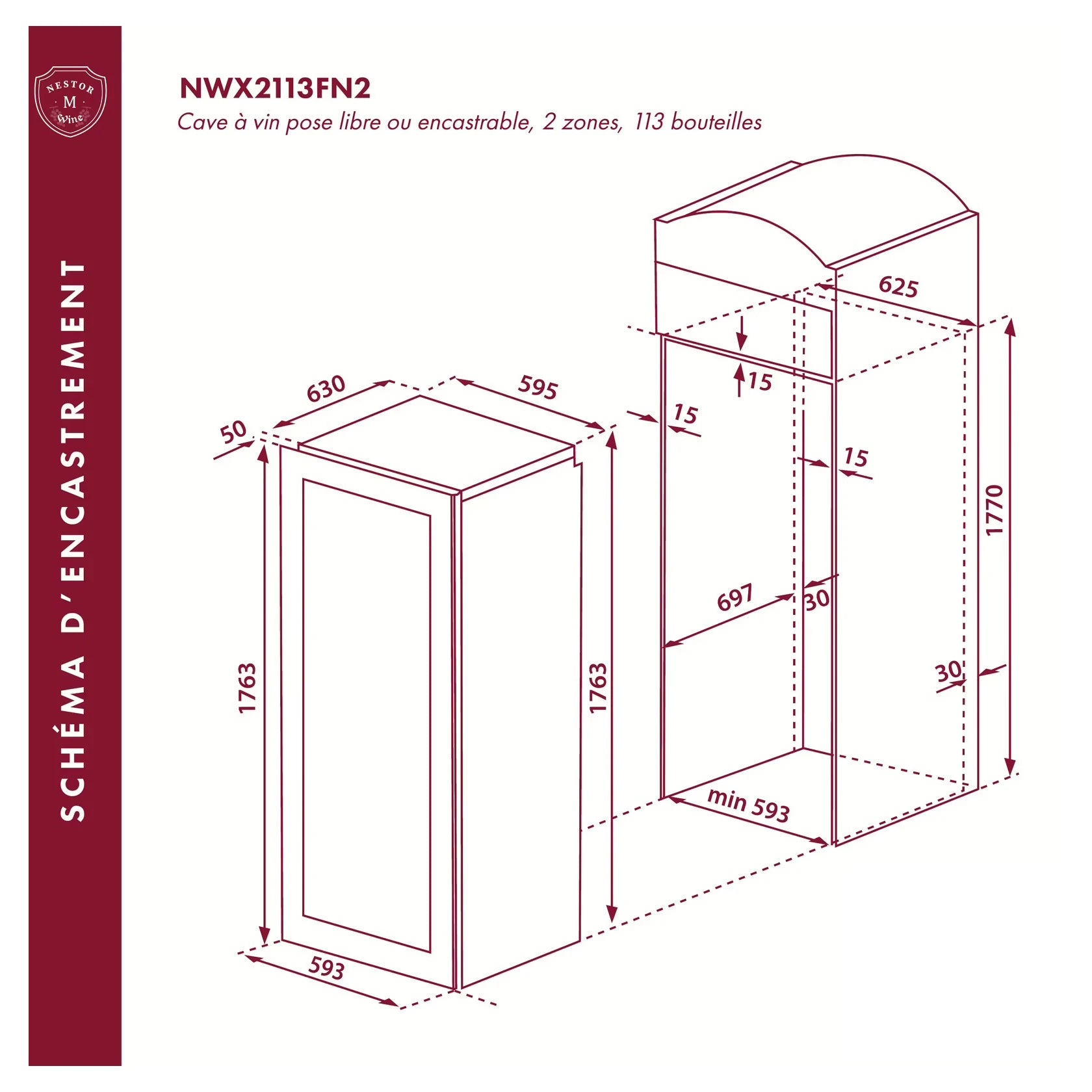 Cave de vinho 113 garrafas Nestor M Wine NWX2113FN2