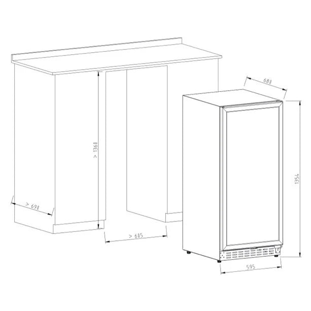 Cave de vinho Vinobox V110 GC 1T Inox de uma zona com temperatura de 5 a 18 ºC.