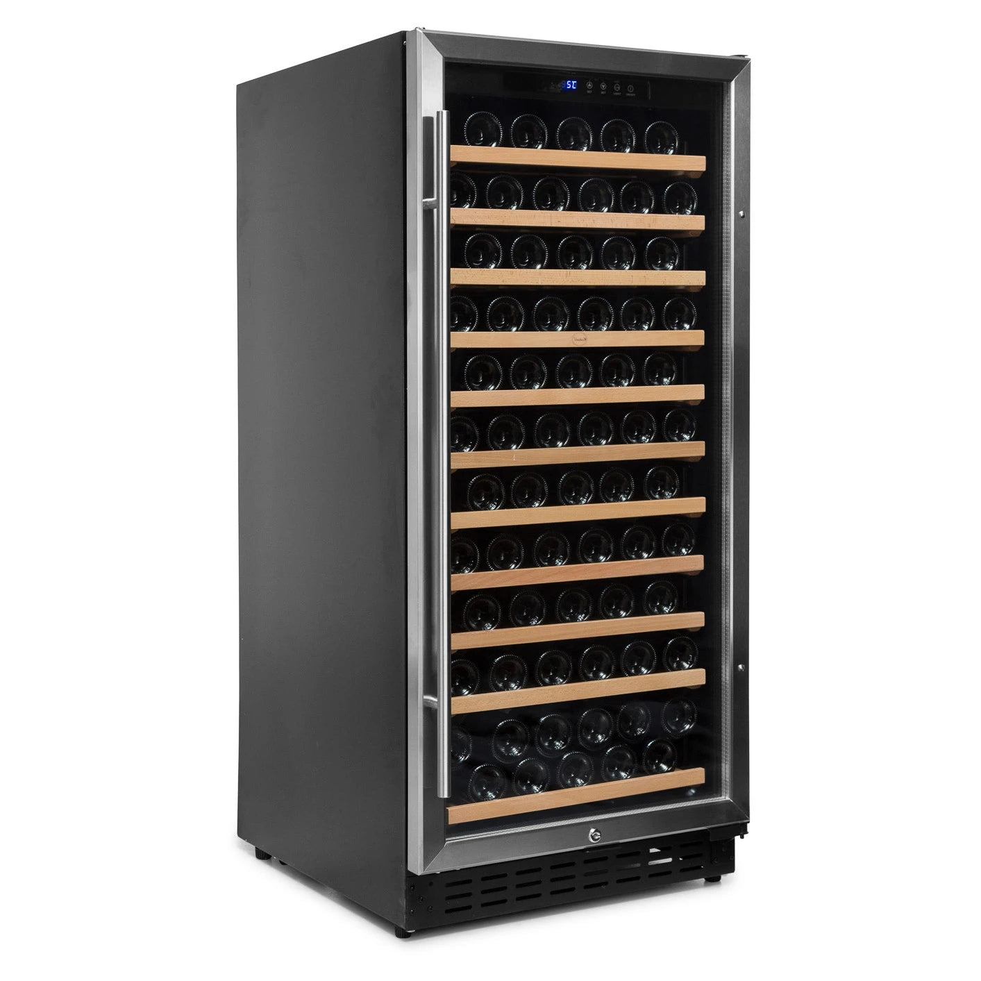 Interior da cave de vinho Vinobox V110 GC 1T Inox para organizar até 116 garrafas.