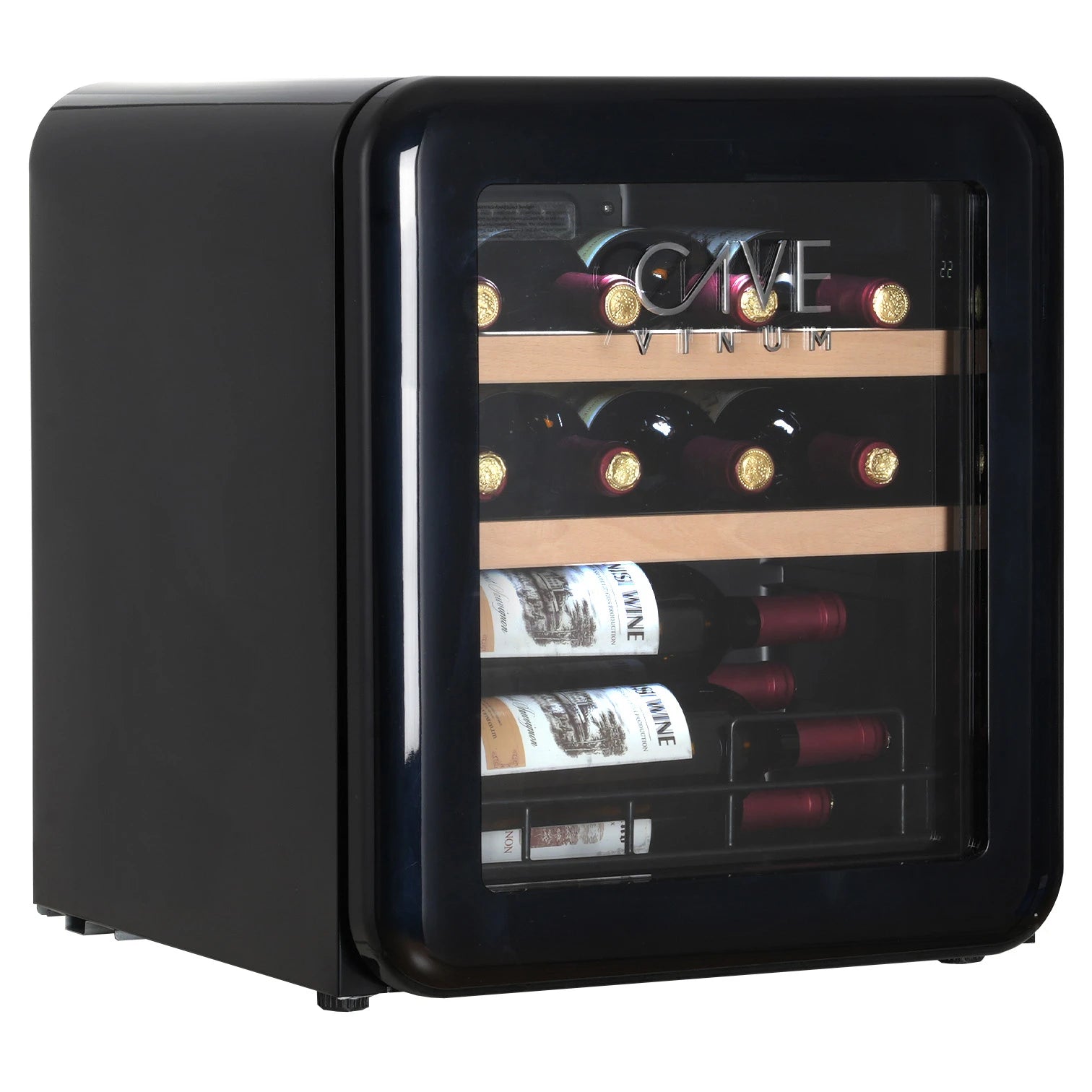 Cave de vinho Cave Vinum CV-15-R com iluminação interior LED e conservação estável para pequena coleção doméstica.