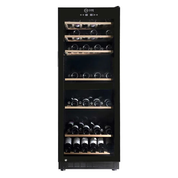 Cave de vinho 120 garrafas Cave Vinum CV-111-N-2T dupla zona preta com porta anti-UV e prateleiras de madeira.