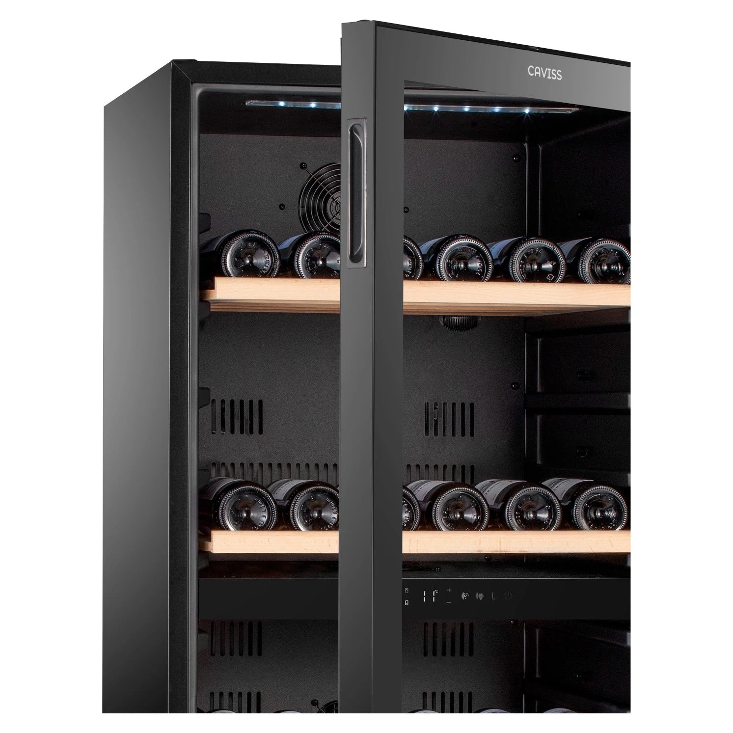 Cave de vinho Caviss C2120CBEG com porta reversível e iluminação LED interior.